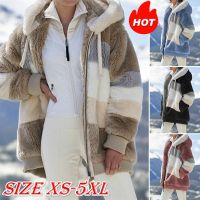 Chloeh Hornbye Shop Winter Womens Jacket Hooded Warm Plush Loose Jacket Patchwork Winter Outerwear Faux Fur Zipper Parka Coat Plus Size 5XL