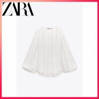 ZARA ฤดูใบไม้ร่วงใหม่ผู้หญิงสีขาวจีบรายละเอียดแขนพัฟ Flowy Top