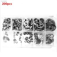 ☼▤▲ 200Pcs E Clips C Circlip Washer Kit Stainless Steel Shaft Bearing Retaining Ring Assorted 1.5 - 10mm C Type External Circlip