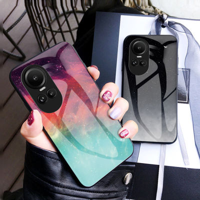 เคสโทรศัพท์สำหรับ OPPO Reno10 Pro 10Pro + 5G Reno10 OPPO ฝาหลังลายท้องฟ้าเต็มไปด้วยดวงดาวกระจกอย่างหนาสีมันวาวป้องกันการขีดข่วนเคส5G