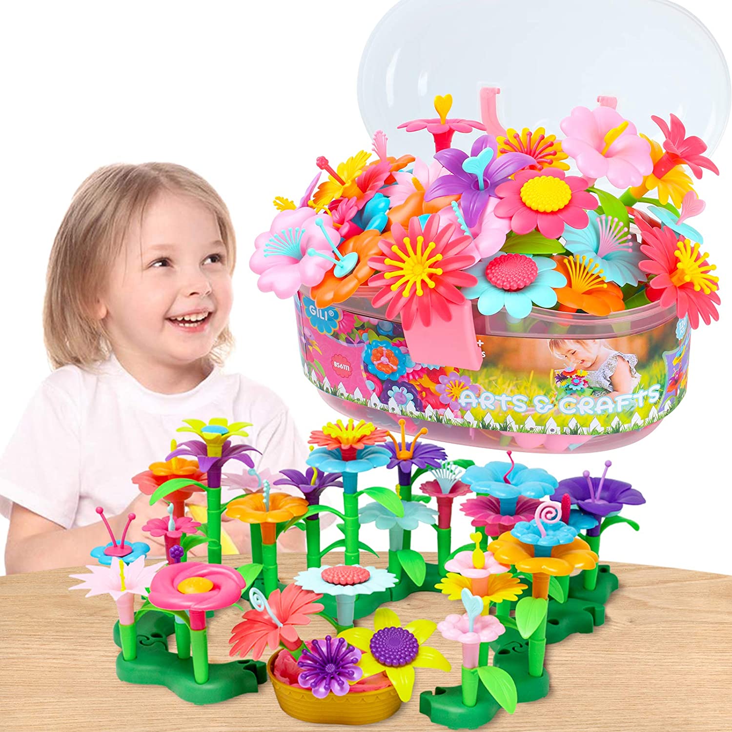 Garden Arts Gifts for 3 4 5 6 7 Year Old Boys Girls Powerextra 148Pcs Flower Garden Building Set Toy for Kids Education Build Bouquet 