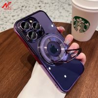 Cute Invisible Bracket Magsafe Case for iPhone 14 Pro Max Magnetic Stand Holder Plating Soft Cover for iPhone 12 13 11 Pro Max