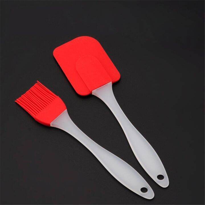 2pc-1pc-red-silicone-spatula-barbeque-brush-cooking-utensil-tool-kit-heat-resistant-bbq-oil-condiment-brushes-cake-cream-scraper