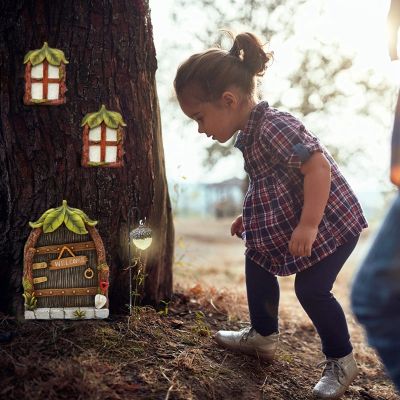 Miniature Fairy Gnome Home Window and Door for Trees Decoration Garden Decorations Window&amp;Light Can Glow in Dark