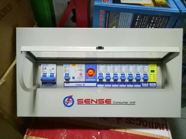 sense-ตู้ควบคุมไฟฟ้า-ตู้คอนซูมเมอร์ยูนิต-รุ่น-s6n-ขนาด-6-ช่อง-พร้อมเครื่องตัดไฟรั่ว-rcd-และอุปกรณ์ป้องกันฟ้าผ่า-surge-protective-device-ในตัว