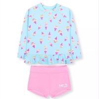 2-10T Kids Child Swim Wear Girls Split Swimming Suit Long Sleeve Top Pant Print Cute Ice Cream Baju Renang