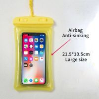 Fluorescent Transparent Mobile Phone Waterproof Diving Bag with Airbag Swimming Diving Wading Rowing Equipment Touchable Screen