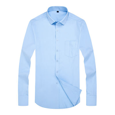 Solid 8xl Plus Size work Shirts for Men long Sleeve Mens Dress Shirts Regular Fit Light Blue White Social Pocket Shirt New 2020