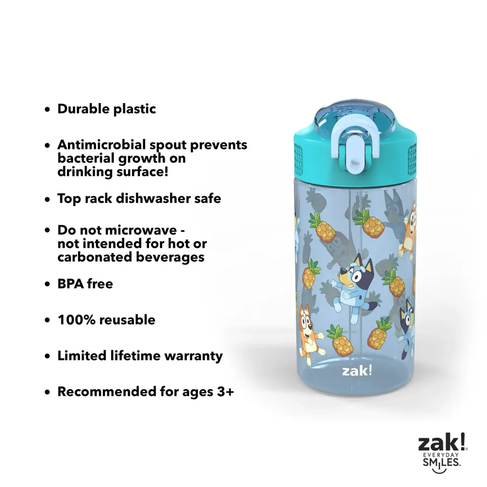 Zak Designs Bluey 16 Fluid Ounces Reusable Leakproof Plastic Water Bottle 