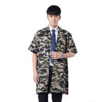 Men Camouflage ป้องกันฝุ่นแขนสั้นปุ่มโกดังเสื้อกาวน์เสื้อผ้าทำงาน