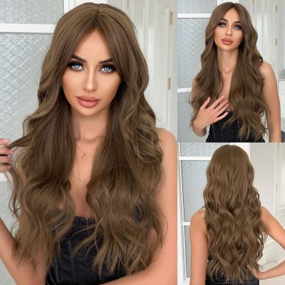 EASIHAIR Honey Brown Long Synthetic Wigs for Women Wavy Brown Natural Hair Wig with Long Bangs Cosplay Wig Heat Resistant Fiber [ Hot sell ] vpdcmi