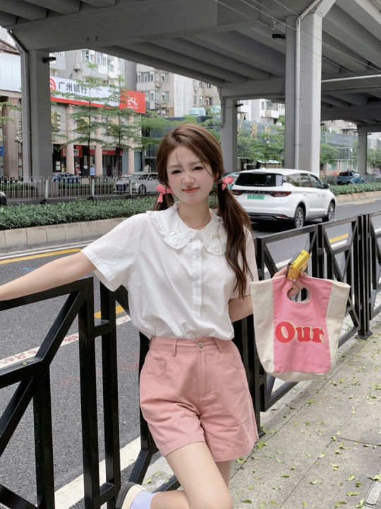 เสื้อโปโลเสื้อแขนสั้นมีปกสไตล์เกาหลีลำลองหวานใหม่ของผู้หญิง-hilady-ฤดูใบไม้ร่วง