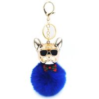 New Creative Sunglasses French Fighting Dog Car Ornaments Cute Fur Ball Dog Key Chain Gift Bag Pendant