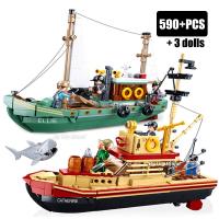 NEW LEGO City Fishing Boat Vessel Trawlboat Model Building Blocks Set Pirate Ship Sea Fisher Figures MOC Toys for Kids Birthday Gift