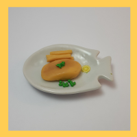 ฟิช แอนด์ ชิพ fish and chip สเต๊กปลา ปลาทอด ของจิ๋ว อาหารจิ๋ว ใช้วางถวาย ไหว้ พระพุทธ สิ่งศักดิ์สิทธิ์ เจ้าแม่กวนอิม