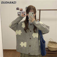 DUOHANZI เสื้อโปโลสไตล์เกาหลีย้อนยุค,เสื้อกันหนาวไหมพรมหวานชุดนอก