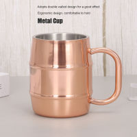 Metal Cup แก้วกาแฟสแตนเลสหุ้มฉนวนสองชั้นความจุขนาดใหญ่พร้อมที่จับสำหรับโฮมออฟฟิศ Rose Gold