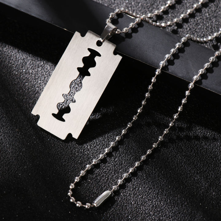 lhpfi-ที่ไม่ซ้ำกัน-unisex-punk-ฮิปฮอปใบมีดโกนรูปจี้-dogtag-สร้อยคอสแตนเลส