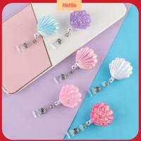 HATTIE 1Pc เครื่องใช้สำนักงาน พวงกุญแจ คลิปป้องกันการสูญหาย บัตรประจำตัวประชาชน พับเก็บได้ รูปร่างเปลือก ที่ใส่ป้าย เชือกเส้นเล็ก