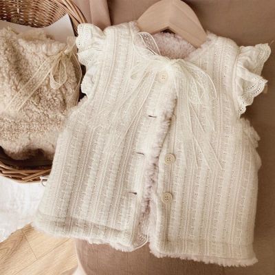 （Good baby store） Baby Girls Vest Jackets Knitted Solid Warm Little Girl Autumn Winter Clothes Sleeveless Outerwear Kids Cute Coat