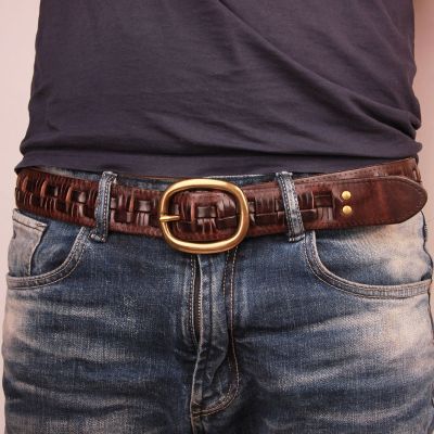 Men hand-woven belt male dermal needle button rivet cowboy belts male youth han edition fashion belt