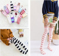 Animal Thermal Modeling Stockings Women Soft Coral Fleece Knee Socks Girls Cute Bows Striped Cozy Female Long Thigh High Socks