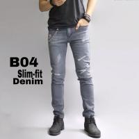 PANTSDEART กางเกงยีนส์ชาย Slim-fit No. B02 สีเทาเข้มฟอกสกิดขาด ผ้านิ่มใส่สบาย SIZE28-36