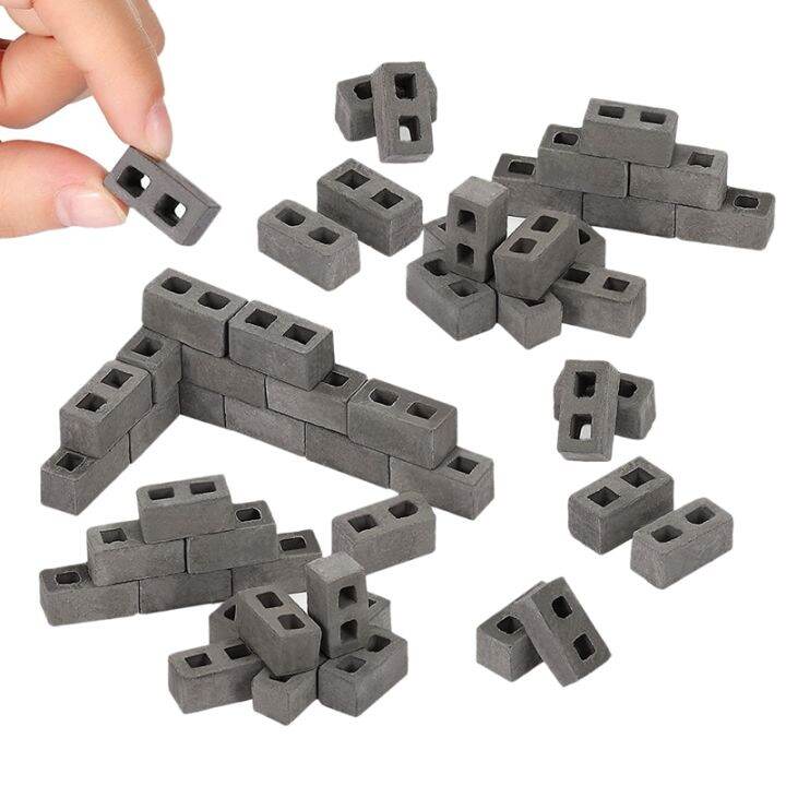 60 Packs Cinder Blocks 1/12 Scale Mini Bricks Concrete Miniature Bricks ...