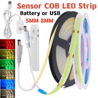 5V FOB COB Sensor LED Light Strip 5MM 8MM Width PCB High Density RA90 3000K 4000K 6000K 320LEDs/m Tape Rope Lamp USB Battery