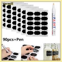 VERMILL 90pcs/set บ้าน เครื่องเทศ ขวดแยม ปากกามาร์กเกอร์ สติ๊กเกอร์ฉลาก ป้ายกระดานดำ แท็กขวด