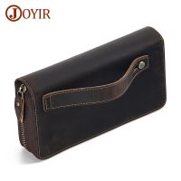 JOYIR Genuine Leather Mens Clutch Bag RFID Wallet Large Capacity Business Long Wallet with Hand Strap Male Purses Money Bag Wallets