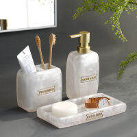 อุปกรณ์ห้องน้ำ White Pearl Look Bathroom Vanity Countertop Accessory Set,Soap Dispenser,Toothbrush Holder Set,Tray