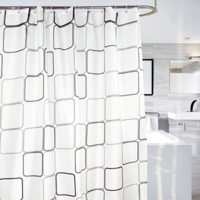 Square Lattice Shower curtain black and white large square bath curtain Waterproof Polyester Fabric bathroom curtain with hooks