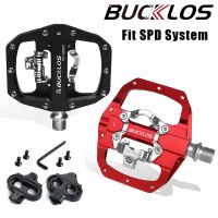 BUCKLOS MTB Pedals Double Function Bicycle Flat Pedal Lock Pedal Applicable SPD System Mountain Bike Pedals with MTB Cleat