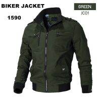 BIKER JACKET เสื้อ jacket สำหรับ ขี่มอเตอร์ไซค์ผ้าหนาสวยเท่ห์ สบายไม่ร้อน ไม่เป็นขุย เท่ห์ขั้นสุด คุณภาพเยี่ยม สีเขียว