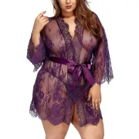 Womens Lace Kimono Robe Babydoll Lingerie Mesh Nightgown Sexy Lingerie Woman Erotic Pajamas