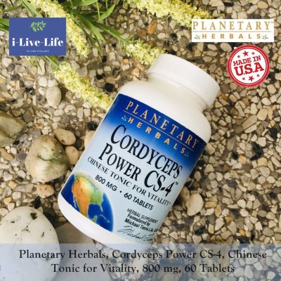 ถั่งเช่าสีทอง+สมุนไพรจีนโบราณอีก 7 ชนิด Cordyceps Power CS-4, Chinese Tonic for Vitality 800 mg 60 Tablets - Planetary Herbals