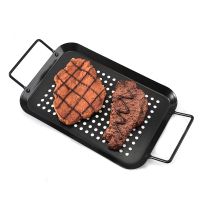 Non-Stick Charcoal Grill Plate Stainless Steel Barbecue Grill Vegetables Meat Tray Home Cooking Bakset Outdoor Camping BBQ Tool