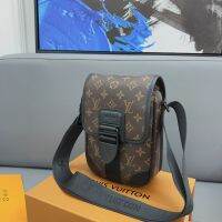 TOP.1LV มีฝาปิดหนังคลาสสิกสำหรับผู้ชาย,กระเป๋าสะพายข้างมีช่องใส่โทรศัพท์