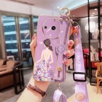 YBD เคสโทรศัพท์สายรัดยึดข้อมือดีไซน์ใหม่ สำหรับ OPPO Realme11 5G Realme 11 Pro + Realme11Pro เคสป้องกันกล้องแม่นยำลายสาวสวยเคสโทรศัพท์เคสมือถือ