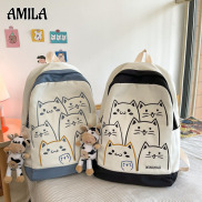 AMILA Japanese cute and funny personality embroidery schoolbag cartoon cat