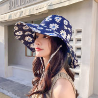 2022 New Fashion Women Hat Korea Style Flower Packable Large Wide Brim Hat Anti-UV Adjustable Ladies Floppy Beach Sun Hat