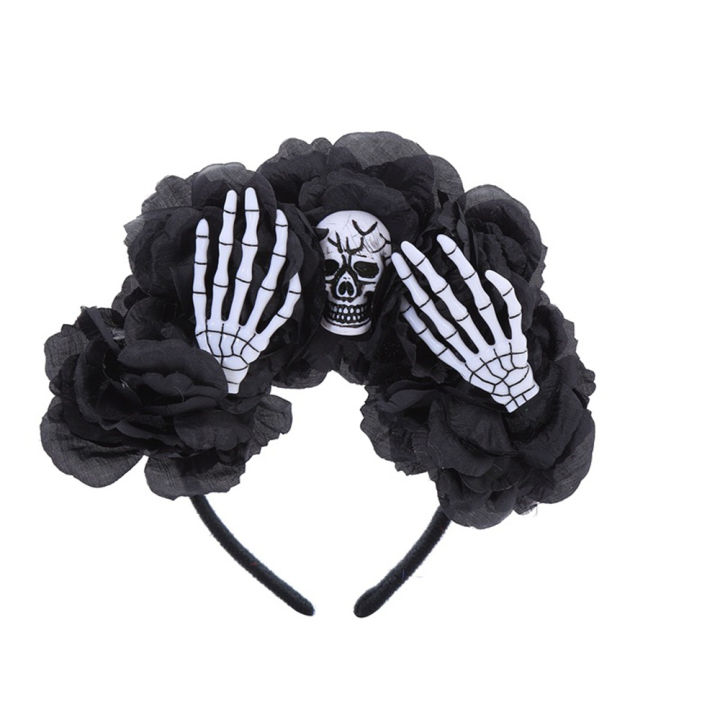 dark-flower-crown-sugar-skull-hairband-floral-skull-headpiece-gothic-rose-headband-day-of-the-dead-hair-accessories