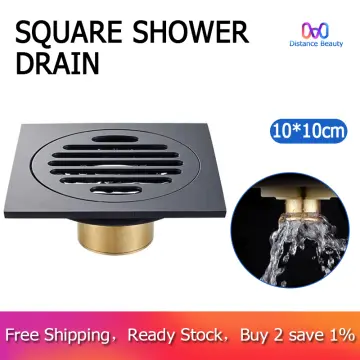 4 Inch Square Shower Drain With Removable Cover Grate, Brass Anti Clogging  And Odor Point Floor Dra