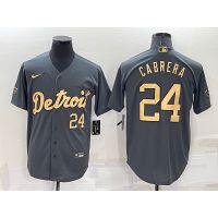 2022 New MLB Detroit Tigers All-Star  24 Miguel Cabrera Grey Gold Baseball Jersey เสื้อผ้าผู้ชาย เสื้อบอล เสื้อขาวผู้ชาย