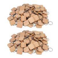 120Pcs Blank Square Wooden Keychain DIY Key Tag Gift