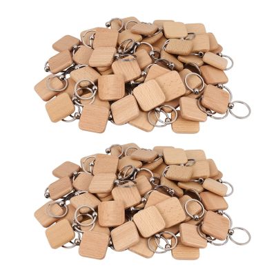 120Pcs Blank Square Wooden Keychain DIY Key Tag Gift