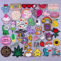 Cute Cartoon Rainbow Dinosaur Embroidery Patch Hippie Letters Animal Clothing Thermoadhesive Patches Cheap Badges DIY Applique Haberdashery