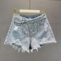 【YD】 Denim Patchwork Tassel Shorts Waist Hole Female Fashion New Clothing 2022