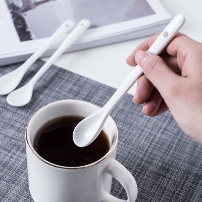 [COD] Small spoon coffee ceramic long handle adult seasoning mixing cute baby feeding AliExpress